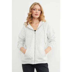 Basic Fermuarlı Kapüşonlu Oversize Sweatshirt