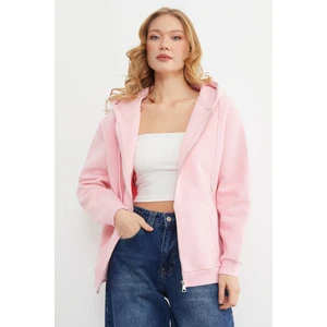 Basic Fermuarlı Kapüşonlu Oversize Sweatshirt