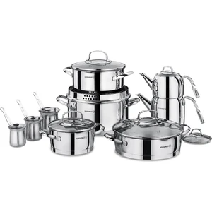 Steama 15 Parça Çelik Çeyiz Seti Inox Kaplama Derin Tencereler ve Pilav Tencereleri