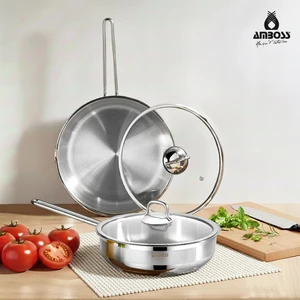 Saphire Cam Kapaklı Paslanmaz Çelik 4 Parça Tava Seti