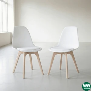 Monza Ağaç Ayaklı, Minderli, 2 Adet Beyaz Sandalye SND3015-2BYZ