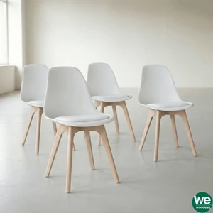 Monza Ağaç Ayaklı, Minderli, 4 Adet Beyaz Sandalye SND3016-4BYZ