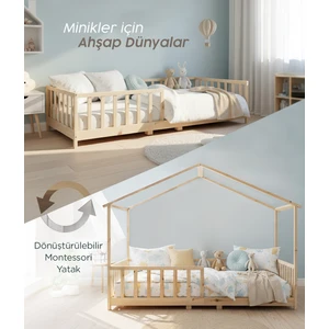 KCB350 Çatılı Yer Yatağına Dönüştürülebilir Montessori Yatak 90  x  190  cm  (90 x 200 cm 'YE Genişletilebilir)