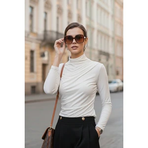 Streç Büzgü Detaylı Slim Fit Dik Yaka Bluz Bayan Bluz 669925