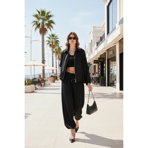 Oversize Klasik Yaka Yarasa Kol Fermuarlı Saten Ceket Bayan Ceket 6839584