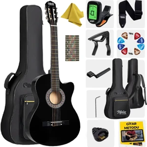 CG-390BK-XBAG Siyah Klasik Gitar 4/4 Sap Ayarlı Kesik Kasa Full Set (Çanta Tuner Askı Capo Metod Pena)