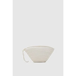 Shule Bags Rome Handmade Hasır Clutch Çanta Krem