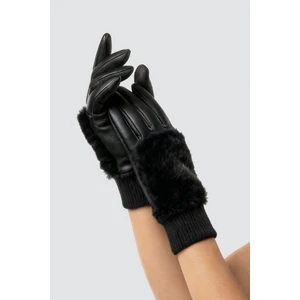 Siyah Dokunmatik Kürklü Kadın Eldiven
