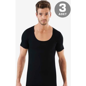 Erkek Siyah Fanila Bisiklet Yaka Kısa Kollu Tişört 3 Adet %100 Pamuk Penye