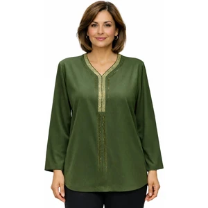 Rahat Kesim V Yaka Haki Anne Kadın Penye Bluz