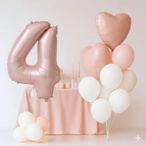 Pembe Kalp Rakam Folyo Balonlu Yaş Balon Set