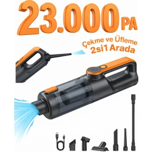 On6 Store 23.000 PA SUITU Çekim Gücü 2’si 1 Arada Araç İçi El Süpürgesi – Çekme & Üfleme Özellikli, Fırçasız Motor, Çok Başlıklı, Taşınabilir Güçlü Vakum