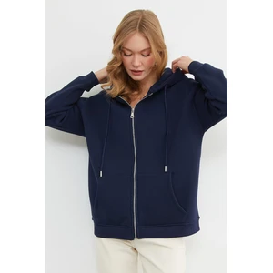 Basic Fermuarlı Kapüşonlu Oversize Sweatshirt