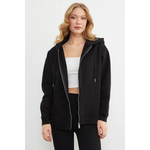 Basic Fermuarlı Kapüşonlu Oversize Sweatshirt