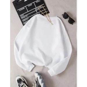Üç Iplik Biskilet Yaka Basic Sweatshirt - Beyaz