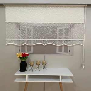 Volper Mekanik VP2010 Çift Mekanizmalı Tül ve Stor Perde Bulut Desenli Etek Dilimli (Kırık Beyaz)