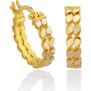 Oroline Jewelry 14 Ayar Altın Çift Sıra Pullu Küpe