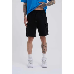 Erkek Kargo Cepli Basic Relaxed Şort Siyah