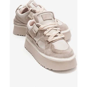 Raven Bej Süet Hakiki Deri Kadın Platform Sneaker