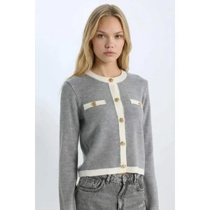 Regular Fit Bisiklet Yaka Düğmeli Basic Düz Triko Hırka C1482AX24WN