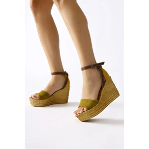 Scarlett Kadın Kemerli Dolgu Taban Sandalet Deri Hardal Haki Taba Özellikli