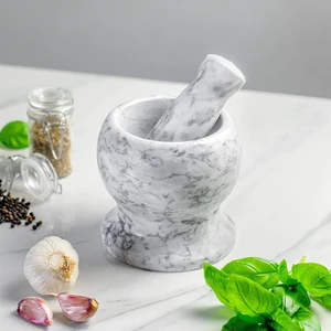 Zuzu Made Lüks Beyaz Desenli Mermer Havan