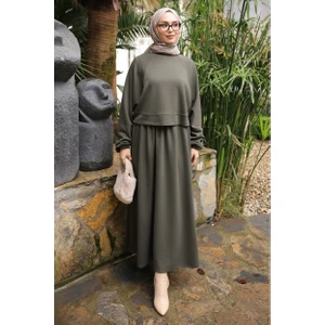 İmaj Butik Haki Oversize Sweat Etekli Modal Takım