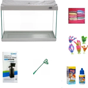 Kanki Pet 35 cm KP3518 Beyaz Renkli Kapaklı Akvaryum Hazır Set ( 12 Litre )