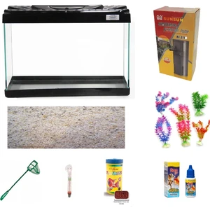 Kanki Pet 50 cm KP5018 Siyah Renkli Kapaklı Akvaryum Hazır Set ( 26 Litre )