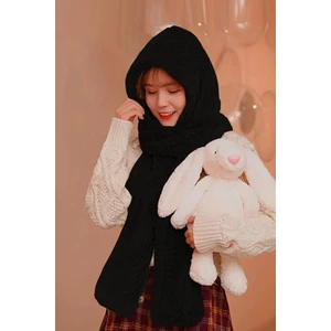 Scarf Kapşonlu Kadın Peluş Bere Atkı Kadın Welsoft Polar Boyunluk Şalı Rüzgar Geçirmez Şapka