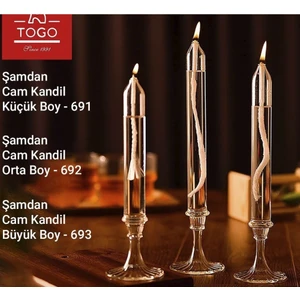 Cam Şamdan Kandil Uzun Tipli Sade Cam Ince