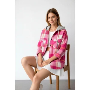 Kadın Desenli Renkli Oduncu Oversize Bol ve Geniş Kalıp Casual Çift Kapüşonlu Ceket Gömlek