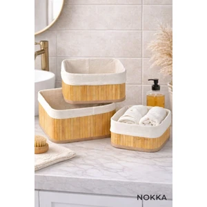 3'lü Bambu Sepet / Çok Amaçlı Bambu Sepet Seti, Kare