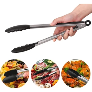 Zuzu Made Silikon Uçlu Metal Maşa Siyah Renk Kızartma Maşası