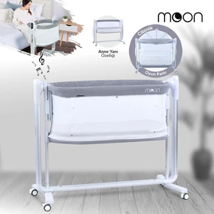 Moon Otomatik Sallanabilir Hareket Sensörlü Kumandalı Oyun Parkına Dönüşebilen Anne Yanı Elektrikli Beşik