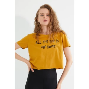 Polo State Kadın Baskılı T-shirt Sarı