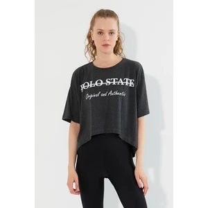 Polo State Kadın Baskılı Oversize T-shirt  Antrasit