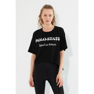 Polo State Kadın Baskılı Oversize T-shirt  Siyah