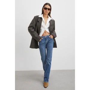 Never More Orta  Bel Likralı Ispanyol Paça Jean Mavi