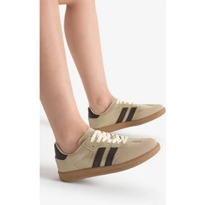 Tonny Black Unisex Bej Kahve Termo Taban Yanı Şeritli Bağcıklı Spor Ayakkabı