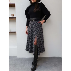 Esra Helvacı Kemerli Ekose Uzun Etek