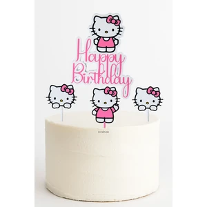 Hello Kitty Temalı Happy Birthday Pasta Üstü Süs Seti - 4 Parça