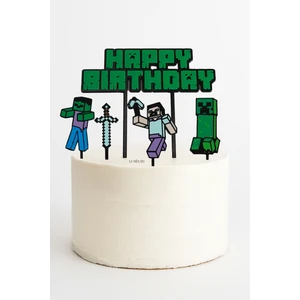 Minecraft Temalı Happy Birthday Pasta Süsü (5 Parça)