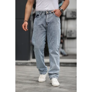 Erkek Bol Paça Basic Yüksek Bel Mavi Baggy Pantolon