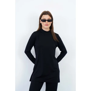 Penye Bizden Viskon Dik Yaka Tunik -Siyah