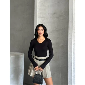 V Yaka,uzun Kollu ,basic Body, Modalkumaş, Parmak Detaylı