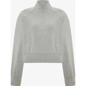 Gri Modal Yarım Fermuarlı Sweatshirt