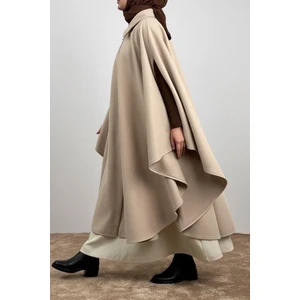 Ande Tesettür Uzun Kaşe Panço - Bej