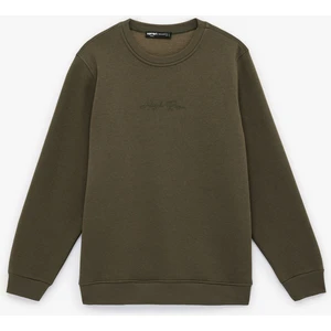 Regular Fit Uzun Kollu Şardonlu Bisiklet Yaka Basic Baskılı Sweatshirt