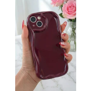 Apple iPhone 13 Uyumlu Kılıf Kamera Korumalı Dalga Kenarlı Darbe Emici Bordo Silikon Kapak